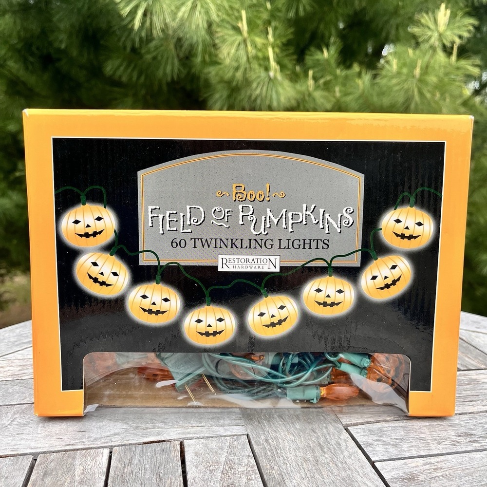 Vintage Restoration Hardware Halloween String Lights 60 Orange Jack-o-Lanterns - Picture 3 of 8